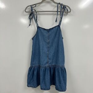 Primark Denim Mini Dress Size 4 Tie Strap Ruffle Hem Blue Cottagecore Y2K
